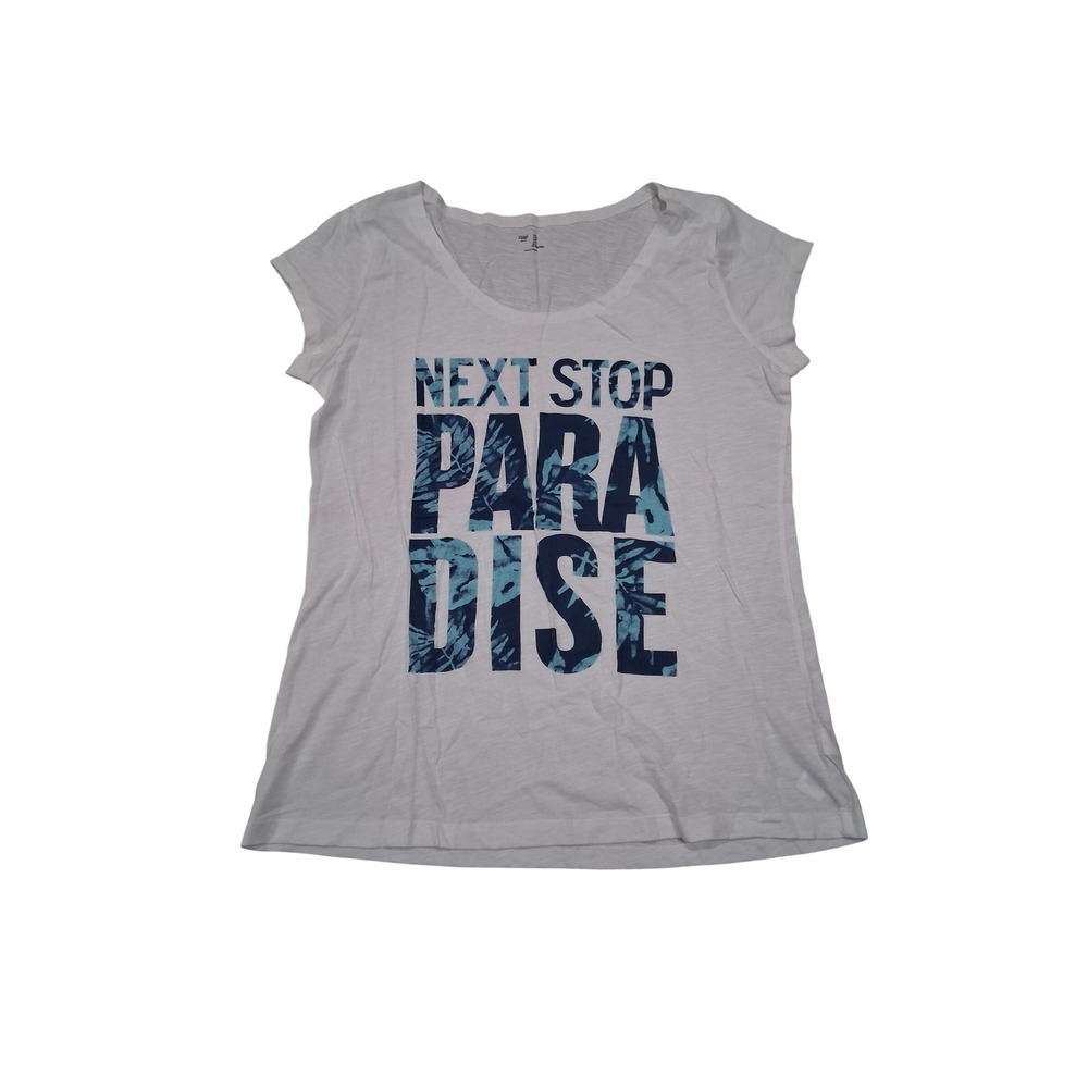 Gap Womens White Next Stop Paradise Graphic Tee Short Sleeve Scoop Neck Size L